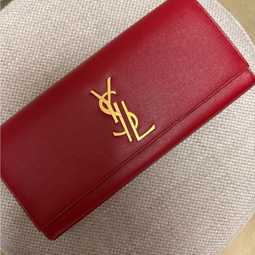 Yves Saint Laurent Scarlet Clutch with Gold Logo